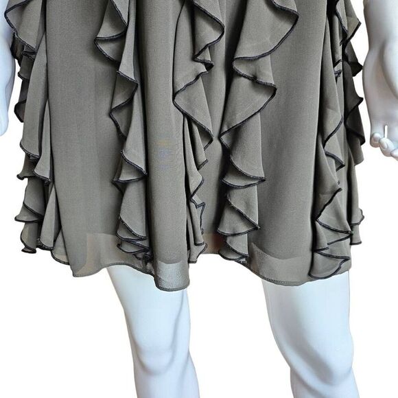 Express Black and Olive Green Ruffle Mini Dress - Picture 4 of 8